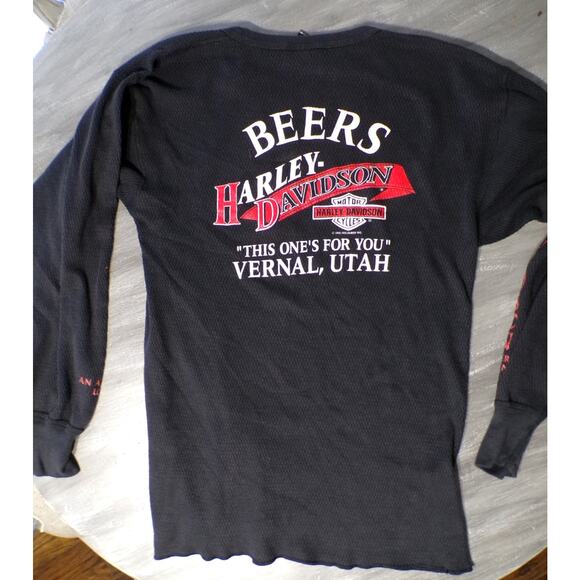 Vtg 1992 Harley Davidson Thermal Shirt XL Black red gold Eagle USA Holoubek Utah - Picture 10 of 12